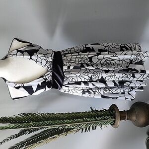 Love Tease Black and White Bold Floral Print Halter Dress